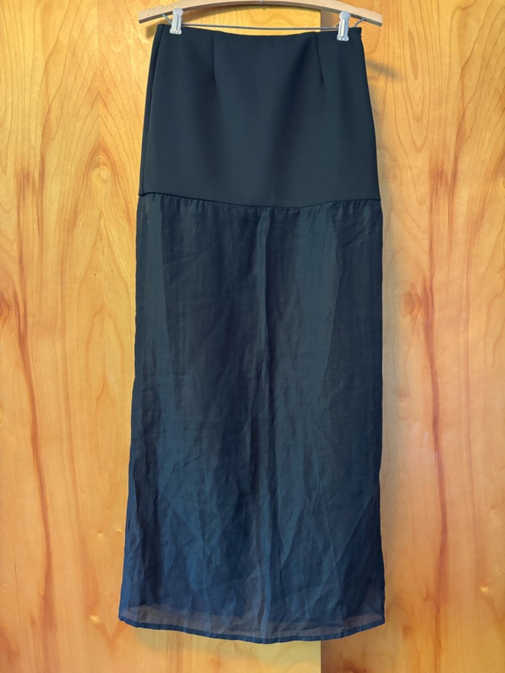Sleek Black Maxi Skirt with Sheer Lower Panel